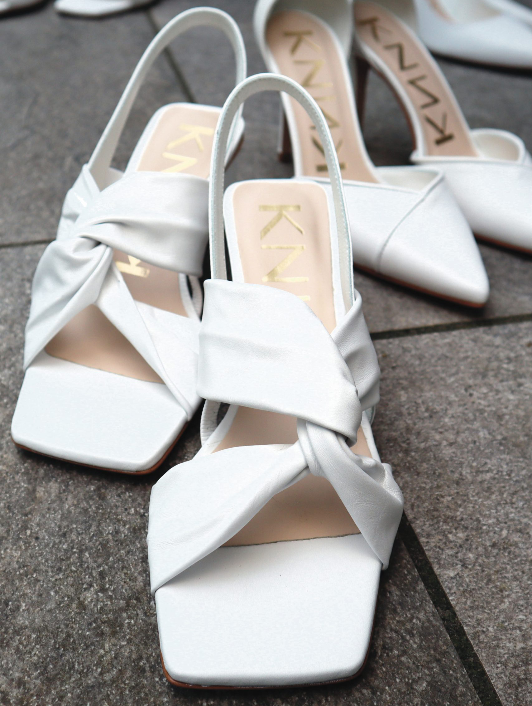 knnk-collection bridal shoe, square toe, square toes, wedding shoes, leather, white, special heel, block heel, sandal, sandals, cross straps, premium shoes, customized, sustainable, soft leather,